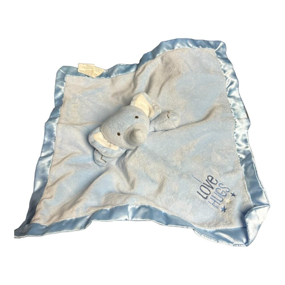 Stepping Stones Elephant Lovey Blue Satin Trim Back Security Blanket I Love Hugs
